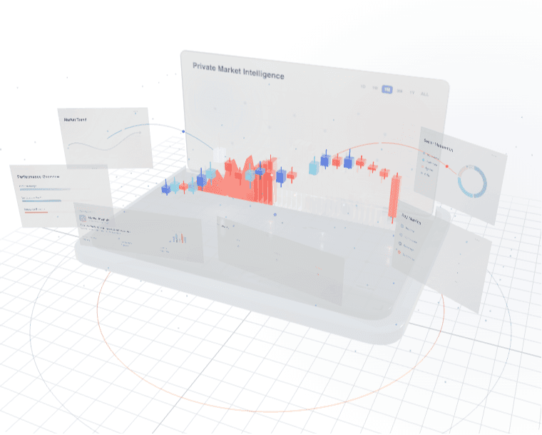 Illustrative private-market intelligence graphic — stylized chart and analytics panels